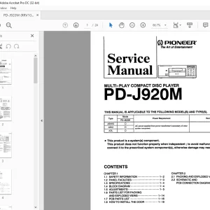 Pioneer PD-J920M MULTI-PLAY COMPACT DISC PLAYER SERVICE MANUAL - PDF