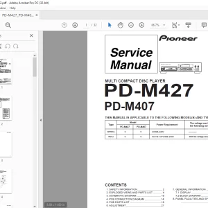 Pioneer PD-M427 PD-M407 MULTI COMPACT DISC PLAYER SERVICE MANUAL - PDF