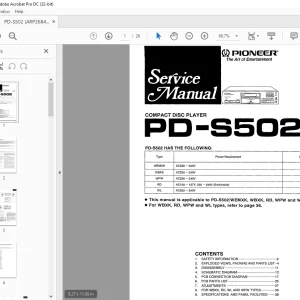 Pioneer PD-S502 COMPACT DISC PLAYER SERVICE MANUAL - PDF DOWNLOAD