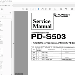 Pioneer PD-S503 COMPACT DISC PLAYER SERVICE MANUAL - PDF DOWNLOAD