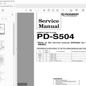 Pioneer PD-S504 COMPACT DISC PLAYER SERVICE MANUAL - PDF