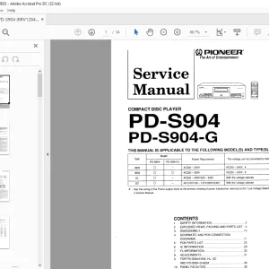 Pioneer PD-S904 PD-S904-G COMPACT DISC PLAYER SERVICE MANUAL - PDF