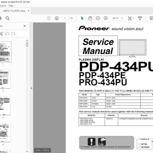 Pioneer PDP-434PU PDP-434PE PRO-434PU PLASAMA DISPALY SERVICE MANUAL - PDF