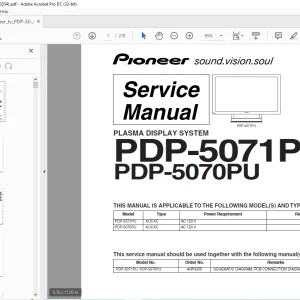 Pioneer PDP-5071PU PDP-5070PU Plasma Display Systems SERVICE MANUAL - PDF