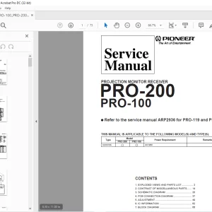 Pioneer PRO-200 PRO-100 PROJECTION MONITOR RECEIVER SERVICE MANUAL - PDF