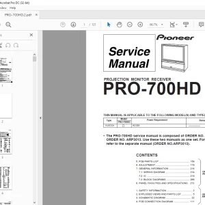 Pioneer PRO-700HD PROJECTION MONITOR RECEIVER SERVICE MANUAL - PDF