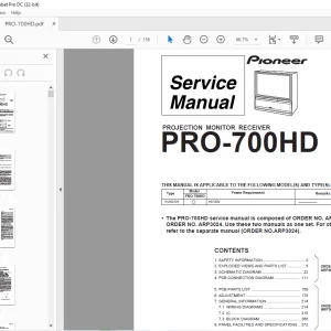 Pioneer PRO-700HD PROJECTION MONITOR RECEIVER SERVICE MANUAL - PDF