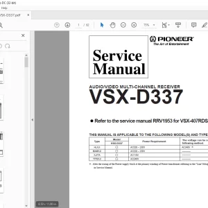 Pioneer VSX-D337 AUDIO/VIDEO MULTI-CHANNEL RECEIVER SERVICE MANUAL - PDF