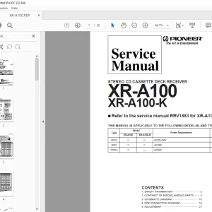 Pioneer XR-A100 XR-A100-K STEREO CD CASSETTE DECK RECEIVER Service Manual - PDF