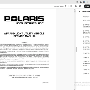 Polaris 1996-1998 ATV AND LIGHT UTILITY VEHICLE SERVICE MANUAL - PDF