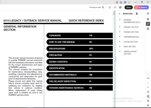 Subaru 2019 LEGACY OUTBACK SERVICE MANUAL G2550BE1 - PDF
