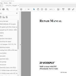 ZF-ECOLITE Shift system with PSU (Pneumatic Servo Unit) Repair Manual 1315 751 110a PDF