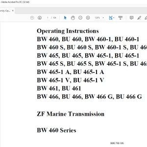 ZF Marine Transmission BW 460 Series Operating Instructions Manual 3085 758 105 PDF
