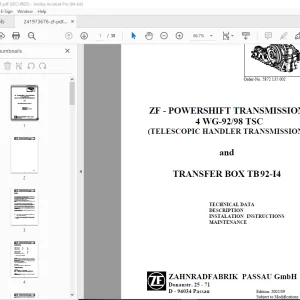 ZF Powershift Transmission 4 WG-92/98 TSC Instruction Maintenance Manual PDF