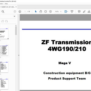 ZF TRANSMISSION 4WG190/210 Mega V Product Support Manual PDF