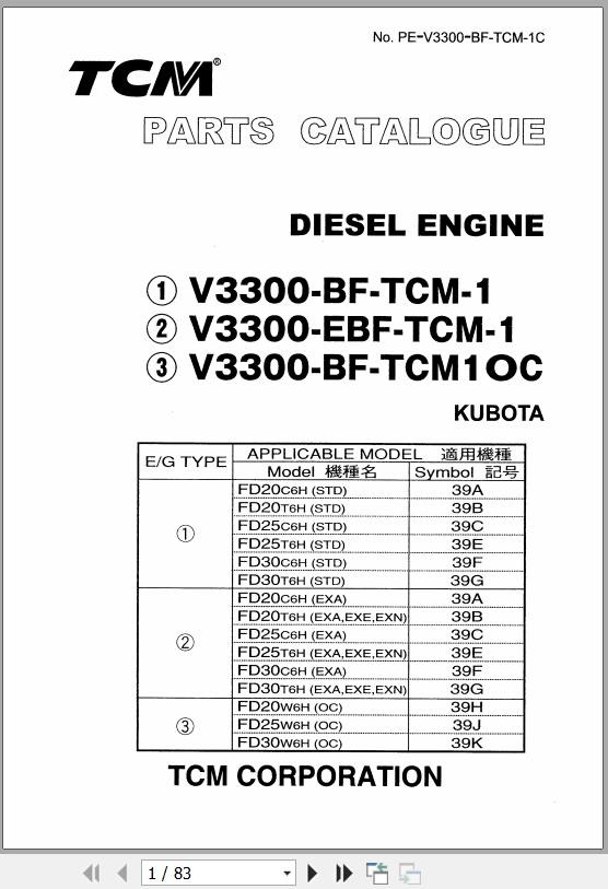 Kubota V3300-BF / V3300-EBF Diesel Engine Parts Catalogue Manual PDF