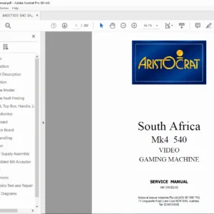 Aristocrat Mk4 540 South Africa Video Gaming Machine Service Manual - PDF
