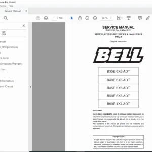 Bell Articulated Dump Truck & Hauler E-Series Service Manual – PDF Download