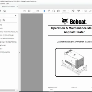 Bobcat Asphalt Heater O&M Manual PDF S/N AYYR00101