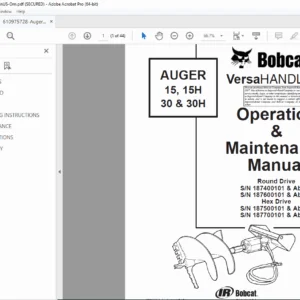 Bobcat Auger 15 15H 30 30H Operation Maintenance Manual PDF