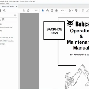 Bobcat Backhoe 625S Operation & Maintenance Manual – PDF Download