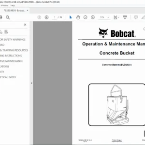 Bobcat Concrete Bucket BUD3021 O&M Manual PDF