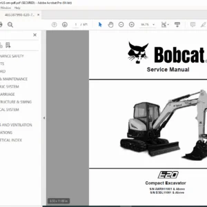 Bobcat E20 Compact Excavator Service Manual – PDF Download