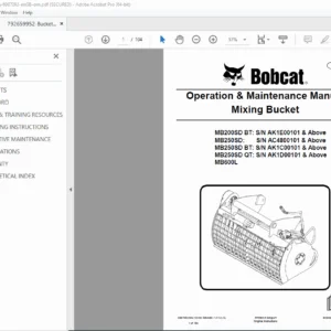 Bobcat Mixing Bucket O&M Manual PDF MB200SD MB250SD MB600L