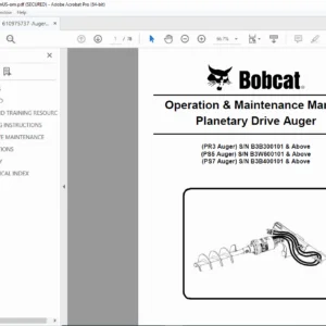 Bobcat Planetary Drive Auger PR3 PS5 PS7 Operation & Maintenance Manual – PDF
