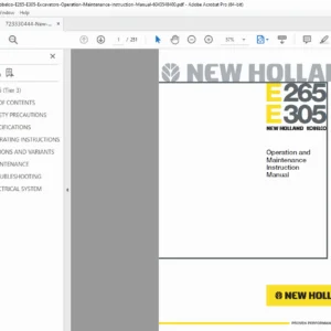 New Holland Kobelco E265 E305 Excavator Operation & Maintenance Manual – PDF