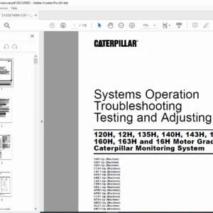 Caterpillar Monitoring System Service Manual 12H–16H Motor Grader  PDF