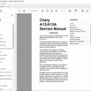 Chery A13 / A13A Service Manual – Complete Workshop PDF