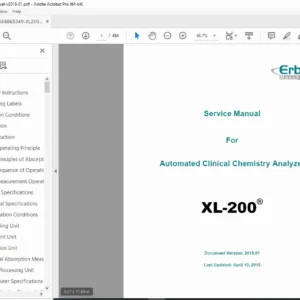 Erba XL-200 Clinical Chemistry Analyzer Service Manual (v2018.01) PDF