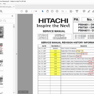 Hitachi P50H401 P50T501 P50H4011 Plasma TV Service Manual - PDF