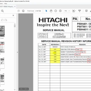 Hitachi P50H401 / P50T501 / P50H4011 Plasma TV Service Manual – PDF Download