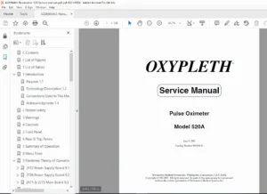 Novametrix OXYPLETH 520A Pulse Oximeter Service Manual (2001) PDF