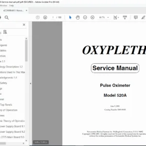 Novametrix OXYPLETH 520A Pulse Oximeter Service Manual (2001) PDF