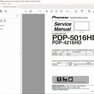 Pioneer PDP-5016HD Plasma TV Service Manual PDF – Schematics & Parts List