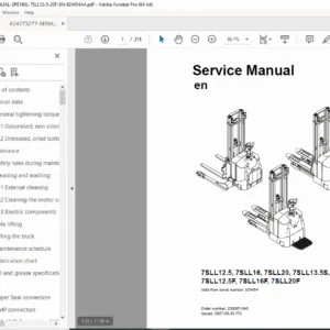 Toyota 7SLL12.5 7SLL16 7SLL20 Service Manual PDF Electric Stacker Forklift