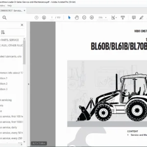Volvo BL60B BL61B BL70B BL71B Backhoe Loader Service & Maintenance Manual – PDF