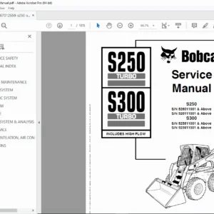 Bobcat S250 S300 Skid Steer Loader Service Manual PDF