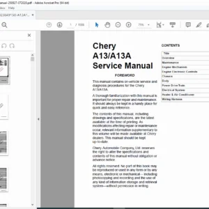 Chery A13 / A13A Service Manual PDF – Full Workshop & Wiring Guide