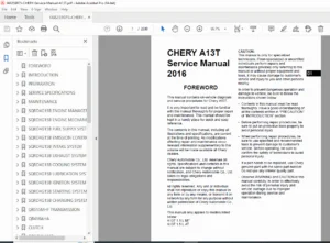 Chery A13T Service Manual 2016 – 1.5L MT & AT Repair PDF