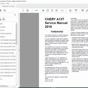 Chery A13T Service Manual 2016 – 1.5L MT & AT Repair PDF