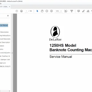 De La Rue 1250HS Banknote Counter Service Manual Technical Repair PDF