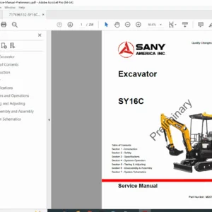 SANY SY16C Mini Excavator Service Repair Manual (Preliminary) PDF