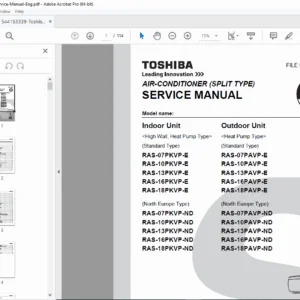 Toshiba RAS-PKVP-E & RAS-PAVP-E Inverter AC Service Manual PDF