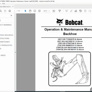 Bobcat 607 709 709FDS Backhoe Operation & Maintenance Manual – PDF