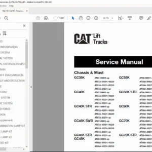 Cat GC35K–GC70K Lift Truck Chassis & Mast Service Manual 99739-82100 PDF