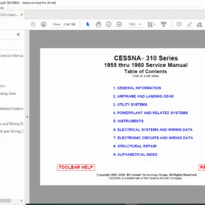 Cessna 310 Series (1955–1960) Aircraft Service Manual – PDF